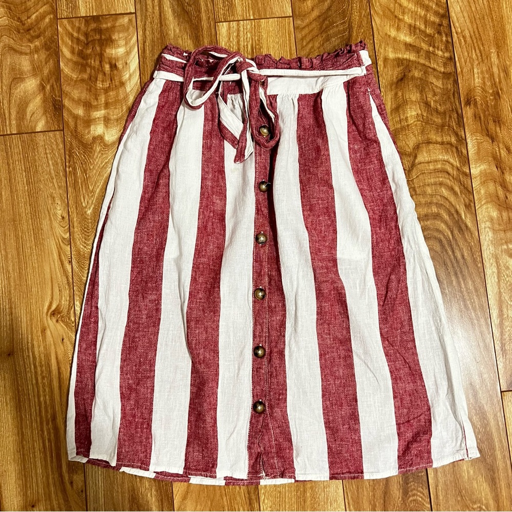 A.N.A A New Approach Linen Blend Striped Midi Skirt Ivory Red Size S Paperback